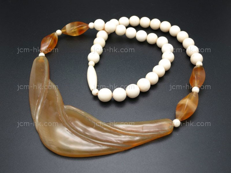 28x100mm Amber Horn & Buffalo Bone Necklace 20" [z8506]