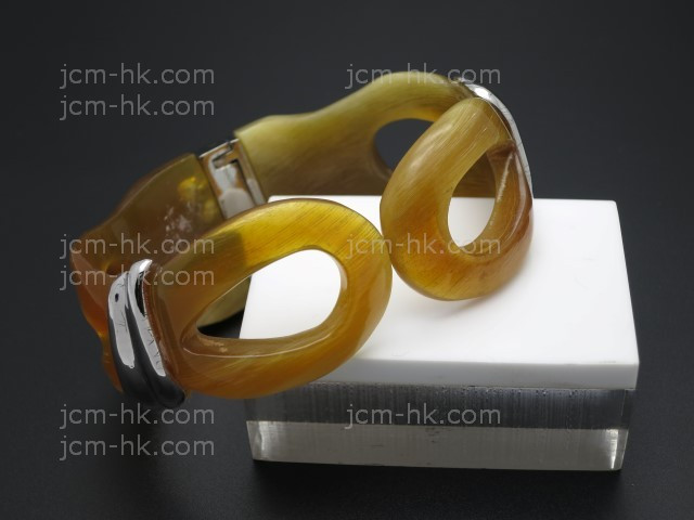 30mm Free Size Amber Horn Bangle & 925 Sterling Silver [z7921]