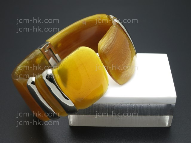30mm Free Size Amber Horn Bangle & 925 Sterling Silver [z7900]