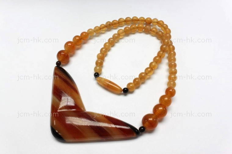 85x35mm Amber & Buffalo Horn Necklace 18" [z7655]
