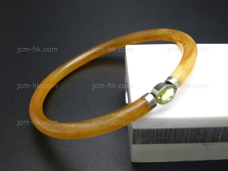 5x75mm Amber Horn Bangle with Peridot & 925 Sterling Silver (dimanter 75mm) [z8283]