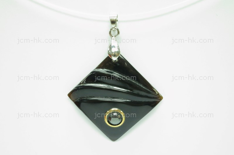 32x35mm Buffalo Horn Designer Bead Pendant with Hematite 14k 585 Gold Ring [z5382]