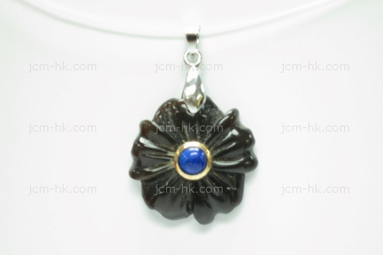 25x25mm Buffalo Horn Designer Bead Pendant with Lapis 14k 585 Gold Ring [z5407]