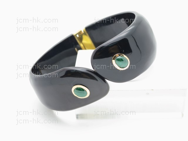 25mm Free Size Buffalo Horn Bangle & 14k 585 Gold & Malachite [z7944]