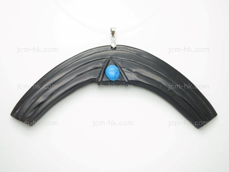 24x120mm Buffalo Horn Designer Bead Pendant with Turquoise [z8501]