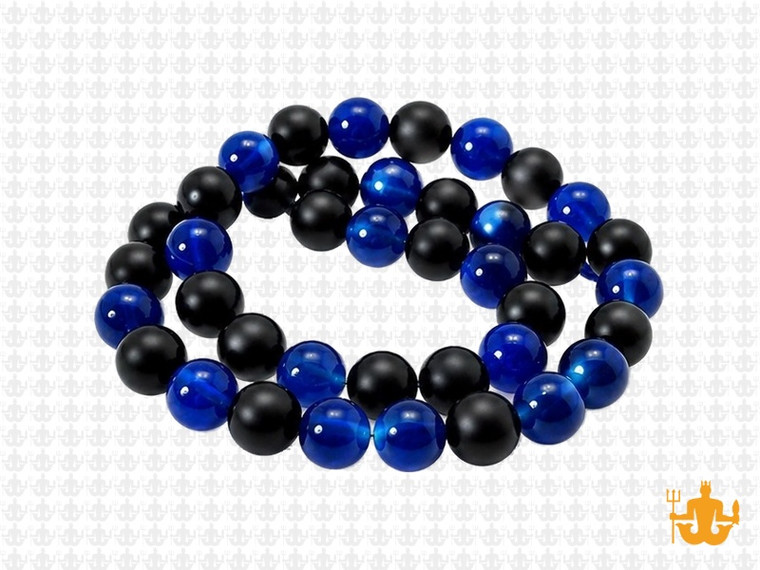 8mm Blue Jade & Obsidian Round Beads 15.5" dyed [8x48]