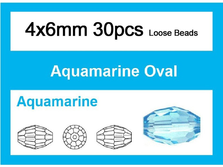 4x6mm Aquamarine Crystal Faceted Rice Loose Beads 30pcs. [iuc11a26]