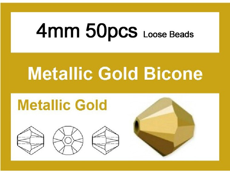 4mm Metallic Gold Crystal Faceted Bicone Loose Beads 50pcs. [iuc21b18]