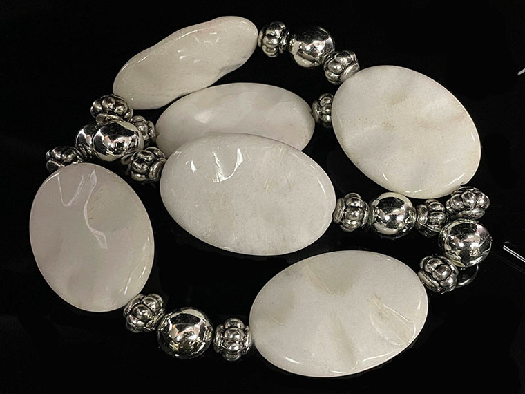 30x40mm White Jade Oval Wave Beads 15.5" natural [wa124b]