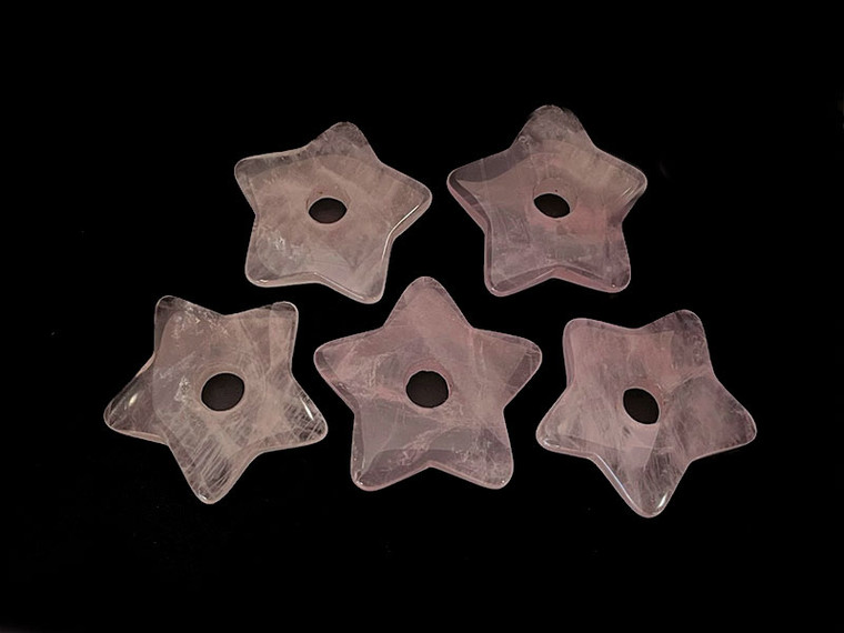 32mm Rose Quartz Star Donut Beads 2pcs. [y940c]