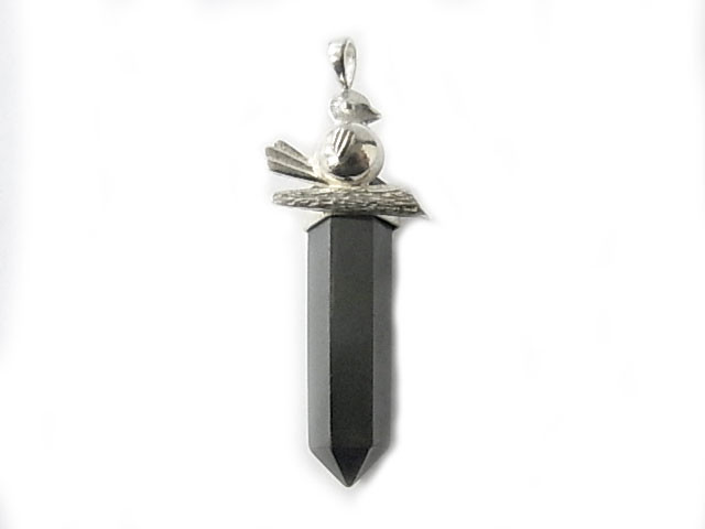 925 Sterling Silver 50mm Hematite Healing Crystal Point Pendant [y814c]