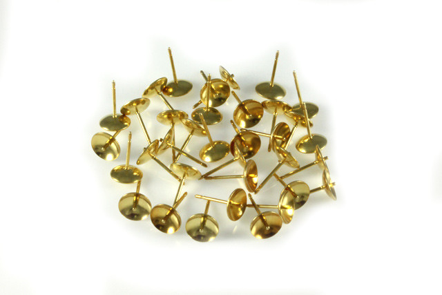 925 Sterling Silver Gold Plated 7mm Cup + Pin Earstud 4pcs. [y357f]