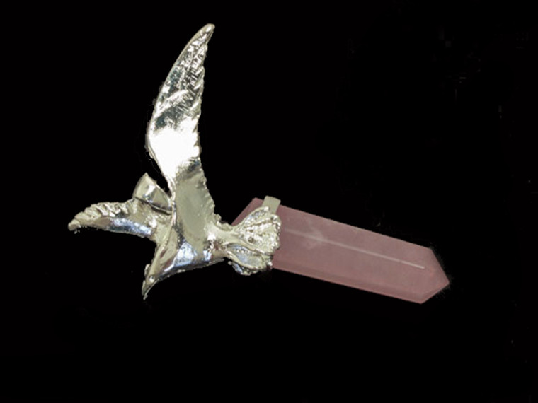 60mm Silver Plated Seagull Pendant With Rose Quartz Hexagon [y740-b1]