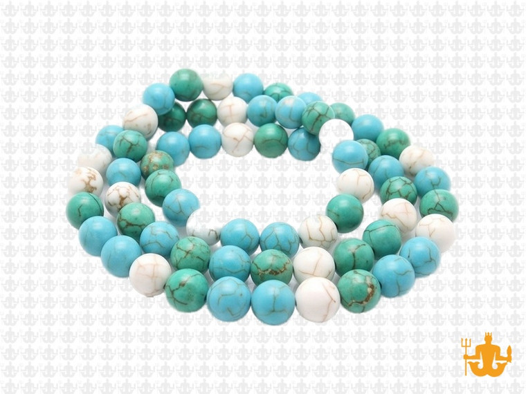 6mm White, Blue & Green Turquoise Round Beads 15.5" stabilized [6x13]