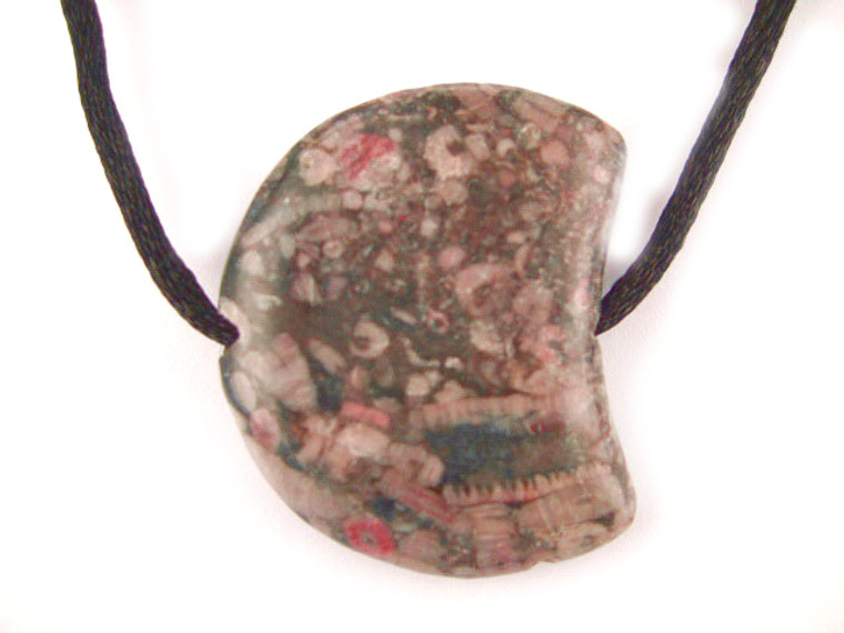 35mm Fossil Jasper Moon With Cord Necklace 36" [y311a]
