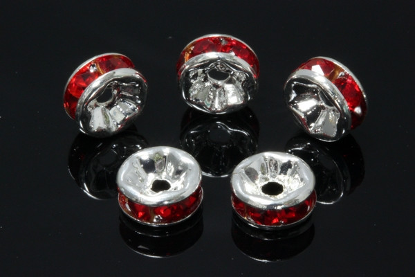 8mm Silver Plated Fire Red Crystal Rondelle Beads 10pcs. [y234e]