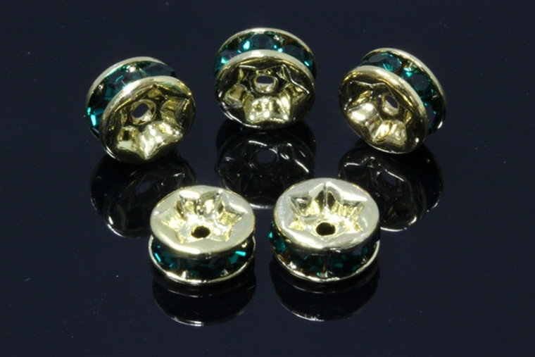 8mm Gold Plated Emerald Crystal Rondelle Beads 10pcs. [y227d]
