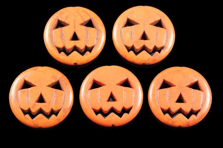 30mm Orange Magnesite Halloween Pumpkin Beads 2pcs. [y425a]