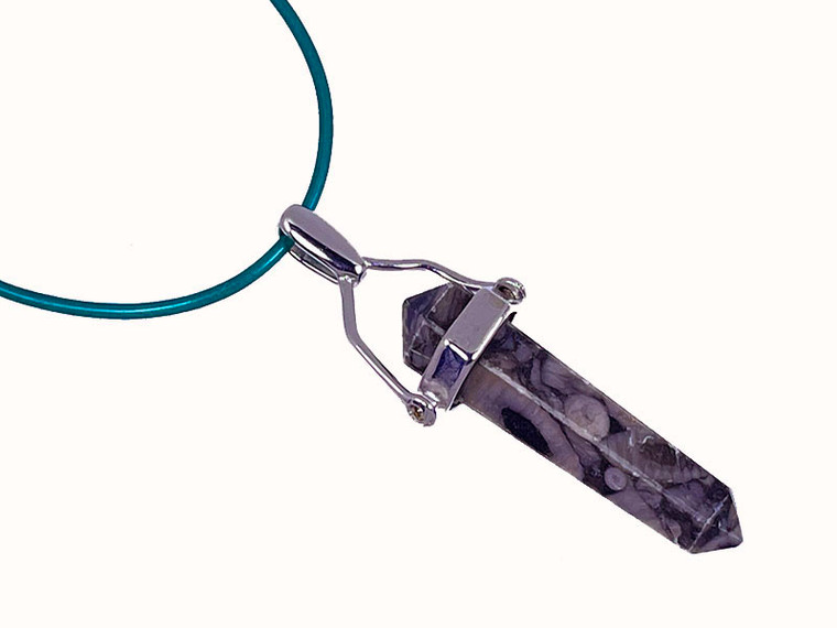 8x35mm Fossil Jasper Hexagon Healing Crystal Silver Plated Pendant [y743-b37]