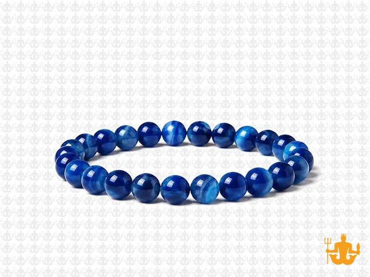 6mm Blue Banded Agate Elastic Bracelet 7.5" dyed [b2f22]