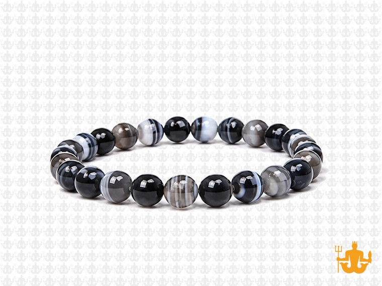 6mm Black Banded Agate Elastic Bracelet 7.5" natural [b2f26]
