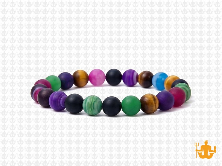 6mm Matte Mix Banded Agate Elastic Bracelet 7.5" dyed [b2f29m]