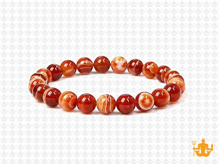 8mm Red Banded Agate Elastic Bracelet 7.5" heated [b3f20]