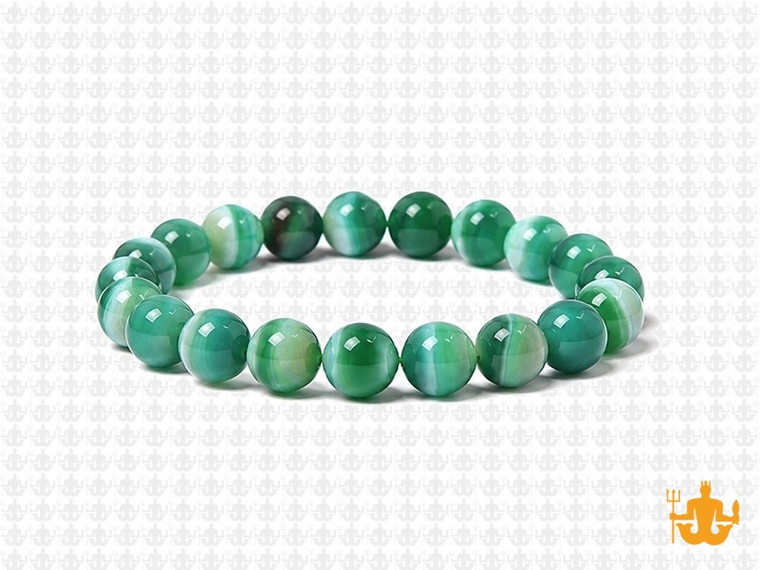 8mm Green Banded Agate Elastic Bracelet 7.5" dyed [b3f23]