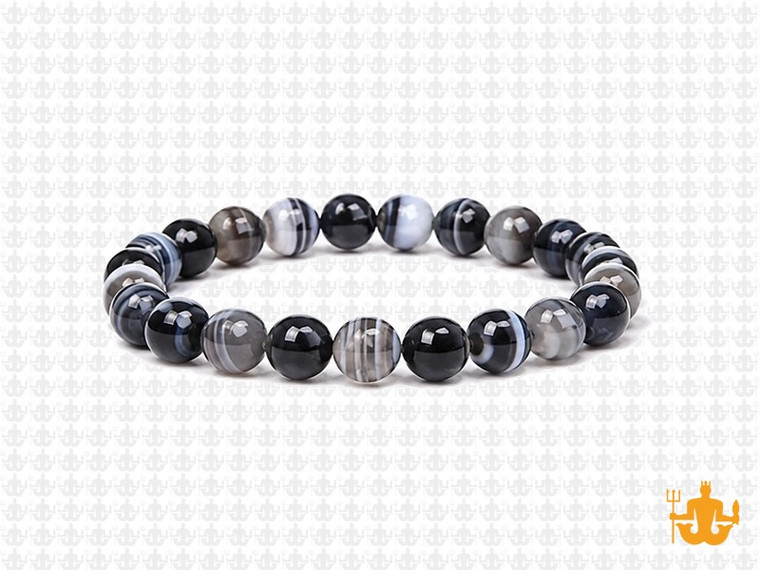 8mm Black Banded Agate Elastic Bracelet 7.5" natural [b3f26]