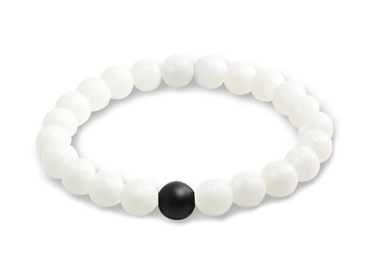 8mm White Jade Elastic Bracelet 7.5" natural [b3b40k]