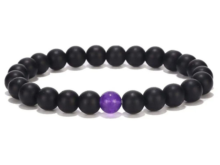 8mm Onyx Obsidian Elastic Bracelet 7.5" [b3b65p]
