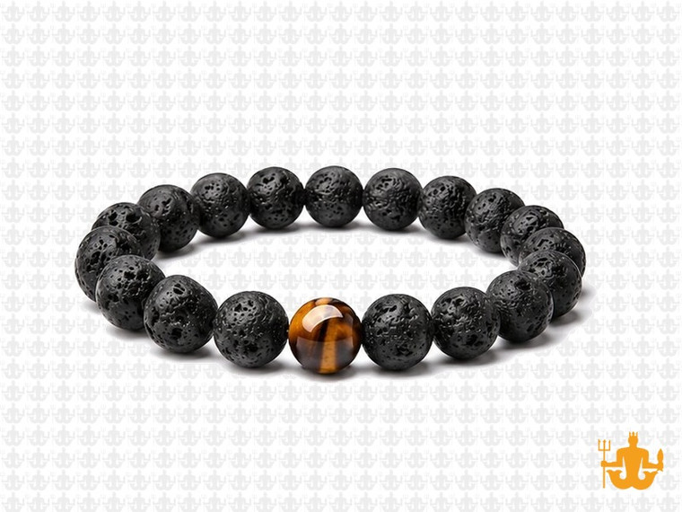 8mm Volcano Black Lava Elastic Bracelet 7.5" natural [b3d50c]