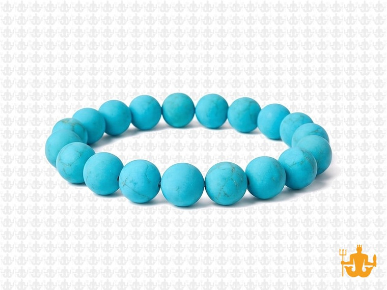 8mm Matte Blue Turquoise Elastic Bracelet 7.5" stabilized [b3d21m]