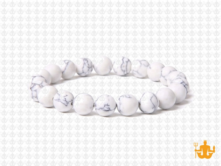 8mm Matte White Turquoise Elastic Bracelet 7.5" stabilized [b3d23m]