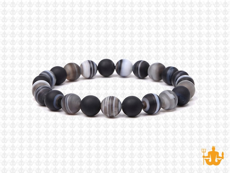 8mm Matte Black Banded Agate Elastic Bracelet 7.5" natural [b3f26m]