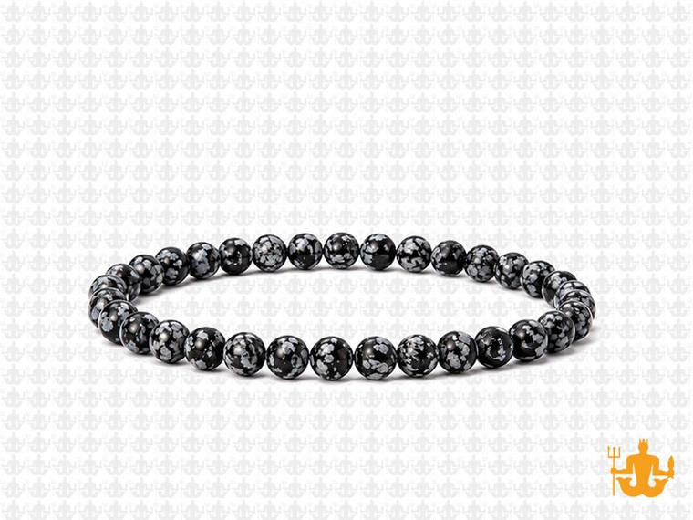 4mm Snowflake Obsidian Elastic Bracelet 7.5" natural [b1b25]