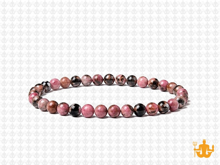 4mm Rhodonite with Matrix Elastic Bracelet 7.5" natural [b1r14]