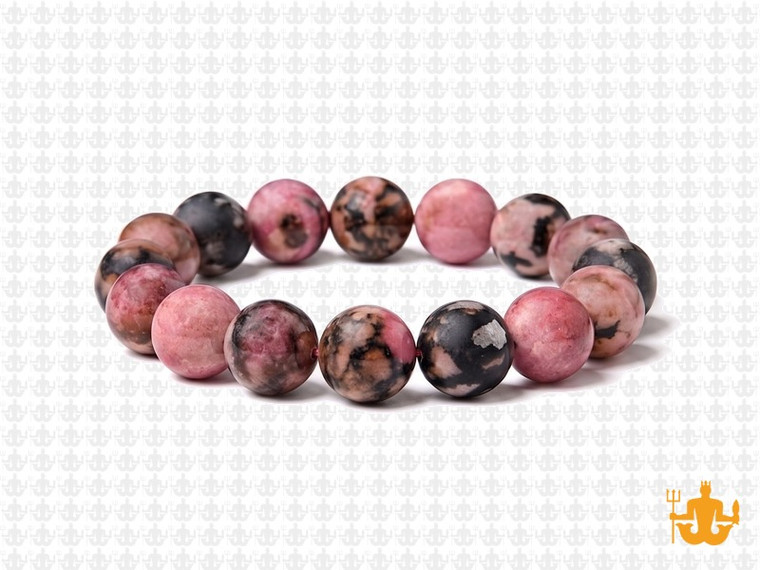 10mm Matte Rhodonite with Matrix Elastic Bracelet 7.5" natural [b4r14m]