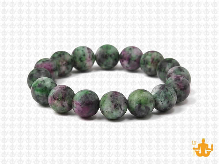 10mm Matte China Ruby Zoisite Elastic Bracelet 7.5" dyed [b4r1m]
