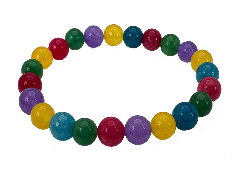 4mm Mix Agate & Jade Elastic Bracelet 7.5" dyed [b1s15]