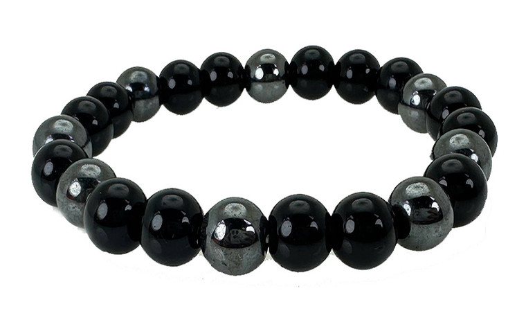 4mm Onyx + Hematite Elastic Bracelet 7.5" dyed [b1s32]