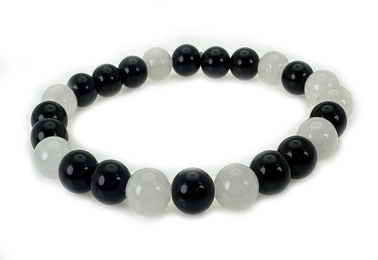 4mm Snow Jade + Onyx Elastic Bracelet 7.5" [b1s35]