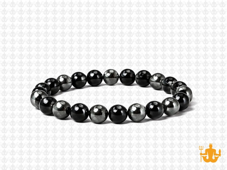 6mm Onyx + Hematite Elastic Bracelet 7.5" dyed [b2s32]