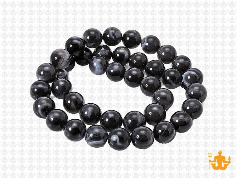 8mm Black Banded Agate Round Beads 15.5" natural [8f26]
