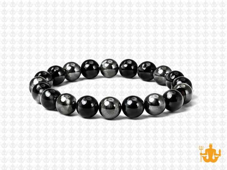 8mm Onyx + Hematite Elastic Bracelet 7.5" dyed [b3s32]