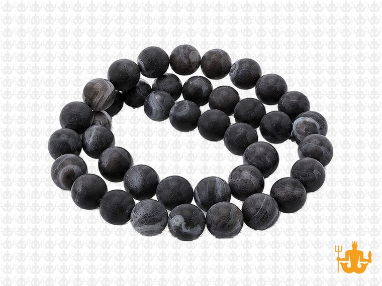 8mm Matte Black Banded Agate Round Beads 15.5" natural [8f26m]