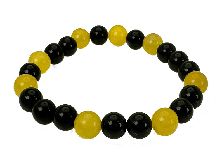 10mm Onyx & Yellow Agate Elastic Bracelet 7.5" dyed [b4s22]