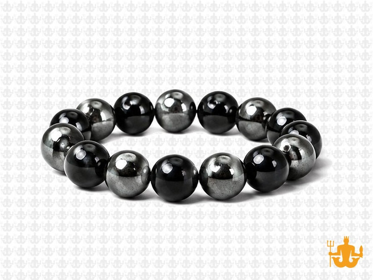 10mm Onyx + Hematite Elastic Bracelet 7.5" dyed [b4s32]