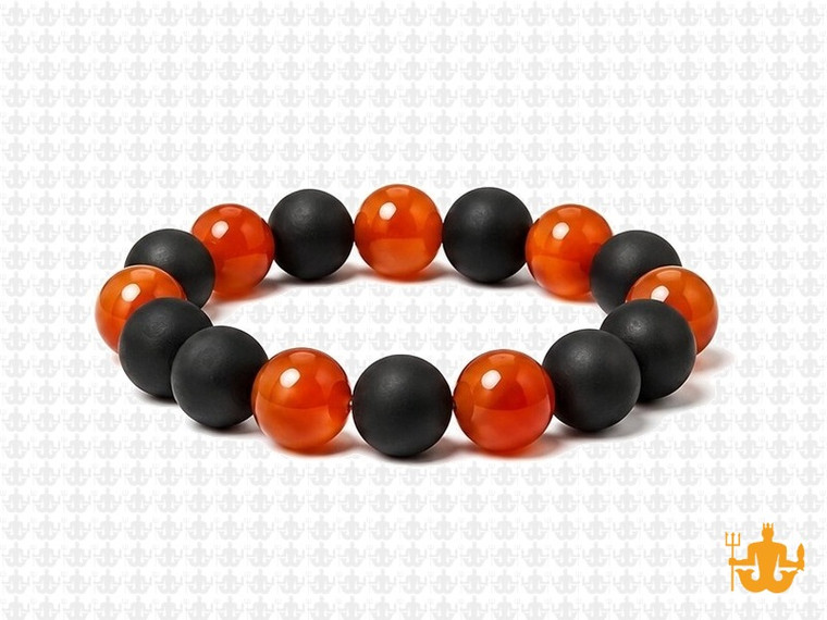 10mm Carnelian + Matte Onyx Elastic Bracelet 7.5" [b4s38]