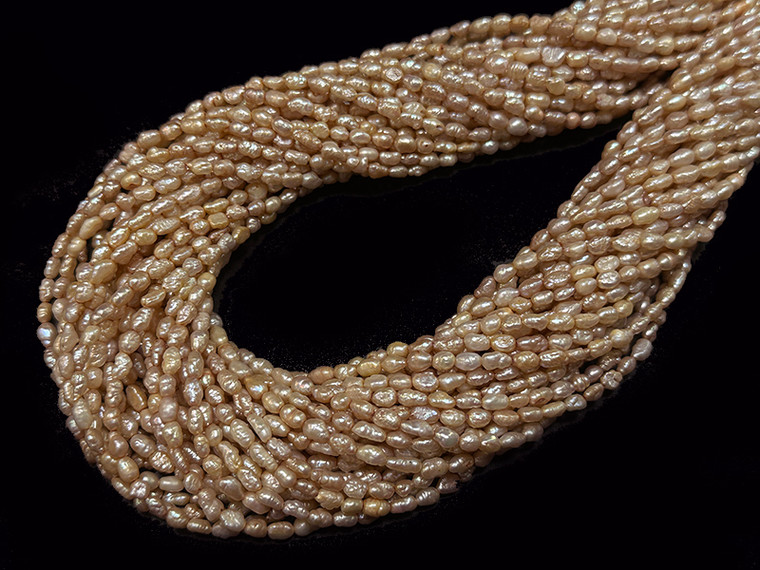 3-4mm Rice Freshwater Pearl 14-15" Orange A Grade Lustre [p4bh]